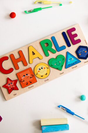 Wooden Name Puzzle With Shapes and Numbers, Educational Toys For Toddlers, Birthday & Christmas Gifts For Kids, Personalized Children Gift