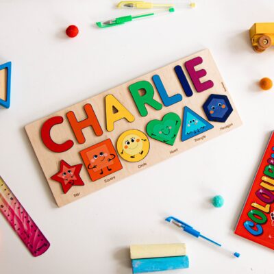 Wooden Name Puzzle With Shapes and Numbers, Educational Toys For Toddlers, Birthday & Christmas Gifts For Kids, Personalized Children Gift