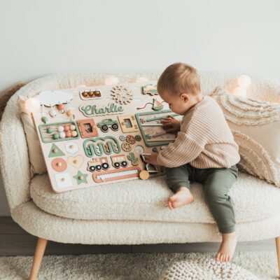 Perfect First Christmas Gift Toddler Busy Board Personalized Gifts For Kids Sensory Activity Board Montessori Toy 1 2 3 Year Old Custom Baby