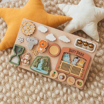 Personalized Montessori Educational and Busy Sensory Activities Board Woodland Nursery Wooden Kids Toys Toddler Pretend Play 1st Birthday