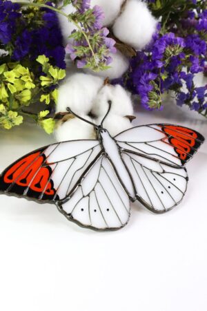 Orange-tip butterfly suncatcher, stained glass window hangings, unique Christmas gift, gift for mom, handmade gift, modern home decor