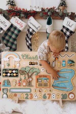 Personalized Montessori Woodland Busy Board Large Busy Board with Stand 1st Birthday Boy Gift Wooden Easter Gift Creative Gifts for Kids