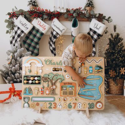 Personalized Montessori Woodland Busy Board Large Busy Board with Stand 1st Birthday Boy Gift Wooden Easter Gift Creative Gifts for Kids