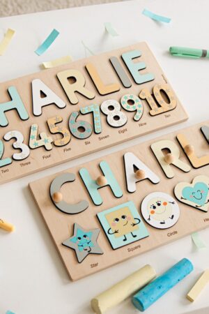 Name Puzzle With Pegs at Extra Charge, Busy Puzzle, Montessori Toys, Wooden Name with Numbers, Baby Shower Gift, Personalized Baby Puzzle