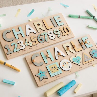 Name Puzzle With Pegs at Extra Charge, Busy Puzzle, Montessori Toys, Wooden Name with Numbers, Baby Shower Gift, Personalized Baby Puzzle