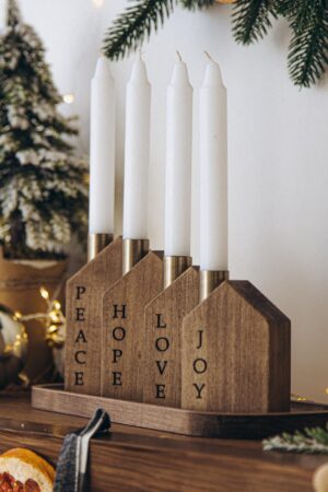 Candleholder Advent Houses Christmas Coutdown Minimalist Holiday Home Decor Christmas Table Accents Set of 5 Candle Holders Handmade Toys