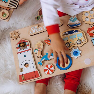 Woodland Nursery Decor Forest Animals Busy Board Toddler Sensory Toy Personalized Montessori Board 1st Birthday First Easter Pretend Play