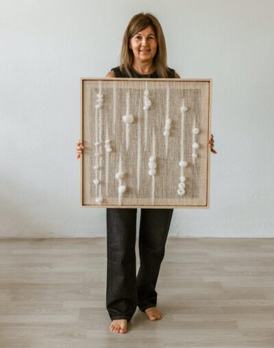 Woven Wall Hanging - Square Framed Wool Tapestry - Minimalist Boho Decor - Natural Handwoven Art - Elegant Boho Wall Decoration - Japandi