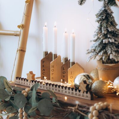 Advent Candleholder Houses Christmas Countdown Family Christmas Gift Fireplace Decor 4 Weeks To Go Table Centrepiece Solid Wood Candleholder