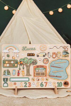 MAXI Busy Board For Toddler Woodland Busy Board with Stand Educational Toys Easter Gift For Kids Busy Board Parts Baby Nursery Decor