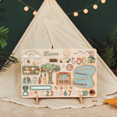 MAXI Busy Board For Toddler Woodland Busy Board with Stand Educational Toys Easter Gift For Kids Busy Board Parts Baby Nursery Decor
