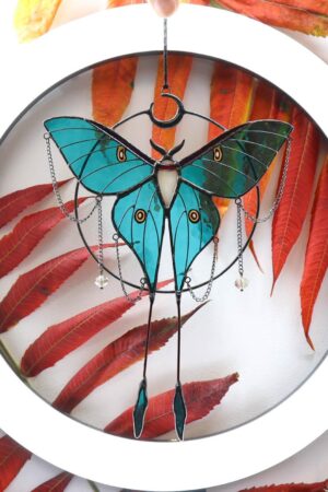 Luna moth butterfly suncatcher, stained glass window hangings, Christmas ornament, gift for mom, handmade gift, modern wall art, garden art