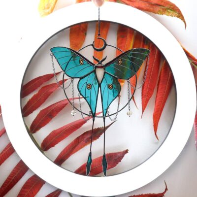 Luna moth butterfly suncatcher, stained glass window hangings, Christmas ornament, gift for mom, handmade gift, modern wall art, garden art