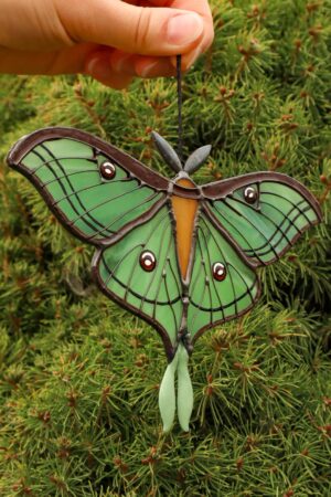 Spanish luna moth butterfly suncatcher, stained glass window hangings, unique Christmas gift, gift for mom, handmade gift, modern home decor