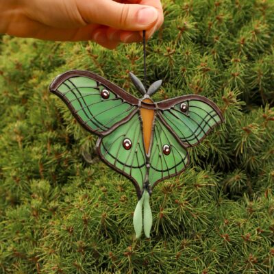 Spanish luna moth butterfly suncatcher, stained glass window hangings, unique Christmas gift, gift for mom, handmade gift, modern home decor