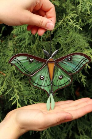 Spanish luna moth butterfly suncatcher, stained glass window hangings, Halloween home decor, fall decor, garden art, handmade gift, wall art