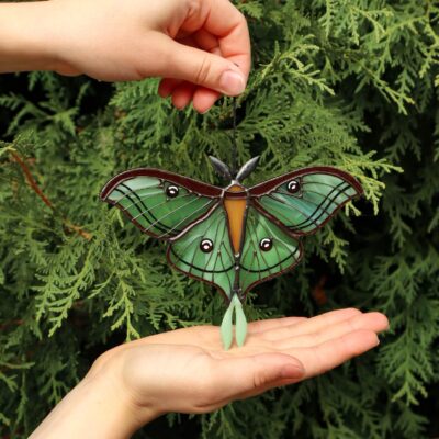 Spanish luna moth butterfly suncatcher, stained glass window hangings, Halloween home decor, fall decor, garden art, handmade gift, wall art