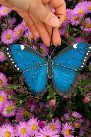 Peleides blue morpho butterfly suncatcher, stained glass window hanging, unique Christmas gift, handmade gift, modern home decor, garden art