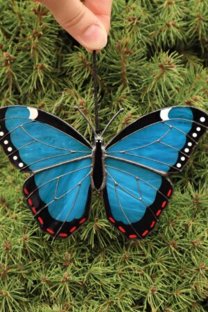 Morpho butterfly suncatcher, stained glass window hanging, unique Christmas gift, gift for mom, handmade gift, modern home decor, garden art