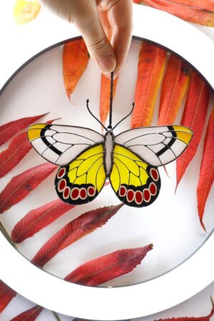 Delias Jezebel butterfly suncatcher, stained glass window hanging, unique Christmas ornaments, handmade gift, holiday home decor, garden art