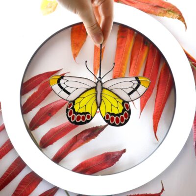 Delias Jezebel butterfly suncatcher, stained glass window hanging, unique Christmas ornaments, handmade gift, holiday home decor, garden art