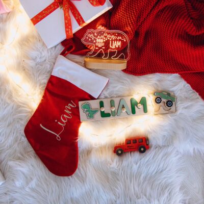 Baby Girl First Christmas Gift Set. Stocking Stuffers For Kids. Personalized Name Puzzle. Cute Night Light. Baby Christmas Keepsake.