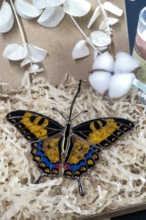 Yellow swallowtail butterfly suncatcher, stained glass window hangings, Christmas ornaments, handmade gift, holiday home decor, garden art
