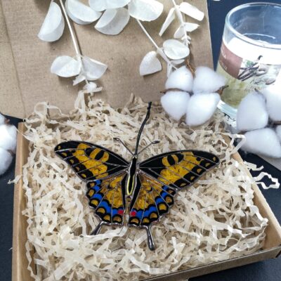 Yellow swallowtail butterfly suncatcher, stained glass window hangings, Christmas ornaments, handmade gift, holiday home decor, garden art