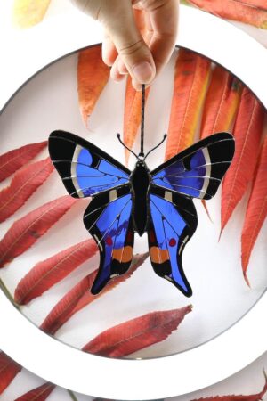 Rhetus periander butterfly suncatcher, stained glass window hangings, Christmas ornaments, handmade gift, holiday home decor, garden art