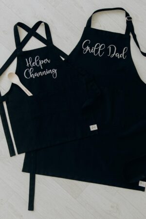 Mommy and Me Aprons with Embroidery Personalized Apron for Mom and Kids Family Easter Gifts Custom Toddler Apron Cooking Spoon with Name