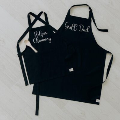 Mommy and Me Aprons with Embroidery Personalized Apron for Mom and Kids Family Easter Gifts Custom Toddler Apron Cooking Spoon with Name