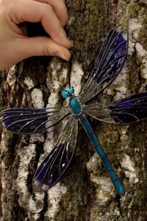 Dragonfly suncatcher, stained glass window hanging, unique Christmas ornament, handmade gift, garden art, holiday home decor, glass wall art