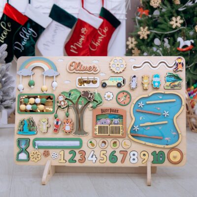 Montessori Playroom Busy Board for Toddlers Wooden Activity Toy Unique Easter Gifts Baby Activity Ocean Board Baby Shower Gift