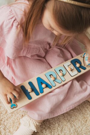 Personalized Name Puzzle for Kids Custom Baby Shower Gift Nursery Name Sign Stocking Stuffers Montessori Toddler Toys First Birthday Girl
