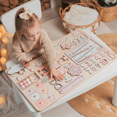 Woodland Busy Board for Toddlers Personalized Montessori Board Easter Gifts For Kids Creative 1st Birthday Gift Playroom Nursery Decor