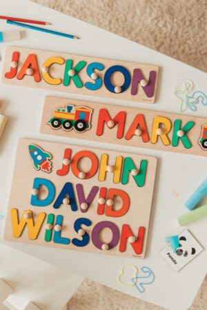 Wooden Name Puzzle for Toddler Great Baby Shower Gift Personalized Gift for Boy 1st Birthday Gift First Easter Gift Boy Nursery Decor