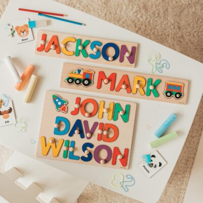 Wooden Name Puzzle for Toddler Great Baby Shower Gift Personalized Gift for Boy 1st Birthday Gift First Easter Gift Boy Nursery Decor