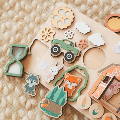 Personalized Toddler Activity Busy Board Safari Simple Board With Name Baby Sensory Toy 1st Birthday Wooden Kids Toys First Easter
