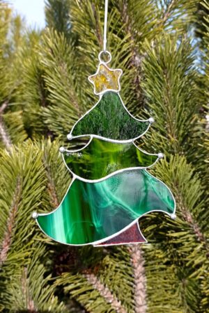 Christmas tree suncatcher, stained glass window hangings, Christmas ornament, holiday home decor, handmade gift, winter decoration, wall art