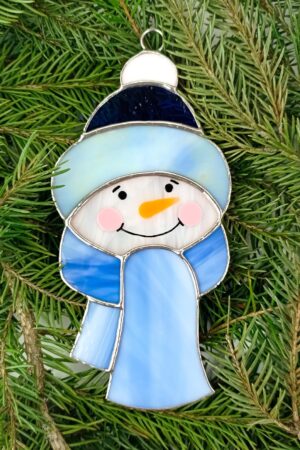 Snowman suncatcher, stained glass window hanging, Christmas ornament, holiday home decor, handmade gift, winter decoration, modern wall art