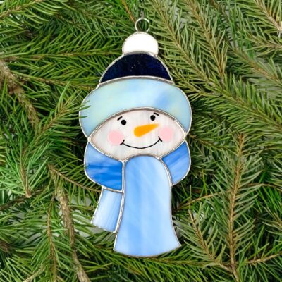 Snowman suncatcher, stained glass window hanging, Christmas ornament, holiday home decor, handmade gift, winter decoration, modern wall art