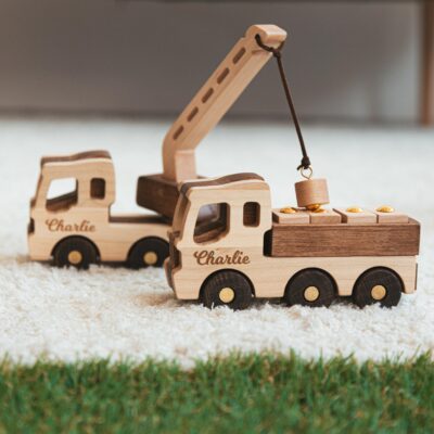 Personalized Wooden Loader Truck Toy Construction Toy Vehicles 1st Birthday Gift Outdoor Toddler Toy First Easter Baptism Boy Gift