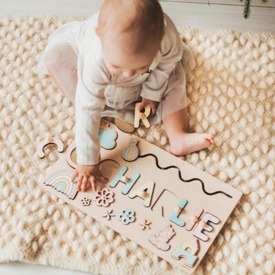 Montessori Busy Board with Name Baby Boy Gift Personalized Toddler Wooden Nursery Decor Handmade Toys Easter Gifts for Kids 1st Birthday