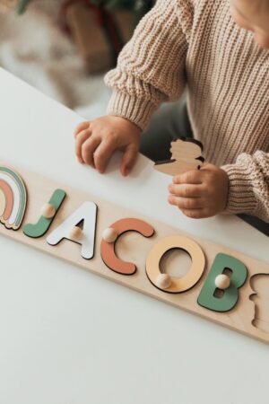 Personalized Toddler Cute Puzzle Pastel Name Puzzle With Pegs Pastel Wooden Puzzle Baby 1st Easter & Birthday Gift Handmade Toys