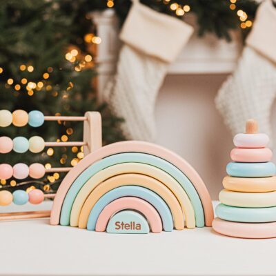 Montessori Toys 2 Years Old Girl, Wooden Stacking Rings, Personalized Baby, Christmas Gifts For Toddlers, Sensory Toy, Abacus Beads, Rainbow