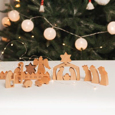 Wooden Advent Calendar With Star and Advent Activity Cards Christmas Countdown Holiday Decor Nativity Scene Set Holiday Fireplace Decor