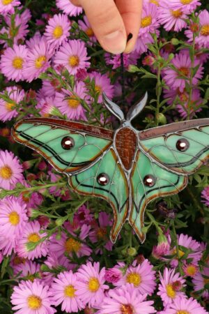 Spanish moon moth butterfly suncatcher, stained glass window hangings, Halloween home decor, fall decor, garden art, handmade gift, wall art