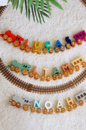 First Birthday Gifts for Boys Custom Wooden Toy Train for Kids Personalized Colored Train Kids Room Decor Educational Toys Name Puzzle