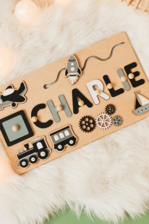 Personalized Handmade Baby Name Puzzle Kids Wooden Toys Baby Shower Gifts Montessori Busy Board For Toddlers First Easter Gift for Girl