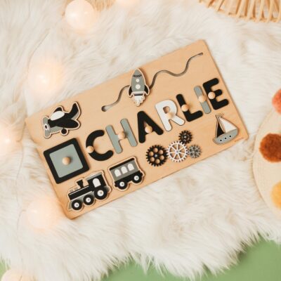 Personalized Handmade Baby Name Puzzle Kids Wooden Toys Baby Shower Gifts Montessori Busy Board For Toddlers First Easter Gift for Girl
